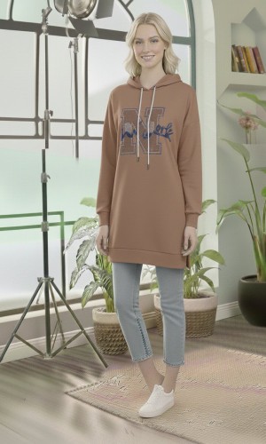 بلوزة هودي قطنية طويلة - قالب أوروبي عريض 101 - شوكو