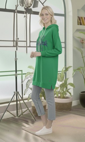 Long Cotton Hoodie - Wide European Fit 101 - green