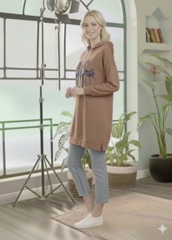 بلوزة هودي قطنية طويلة - قالب أوروبي عريض 101 - شوكو