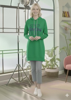 بلوزة هودي قطنية طويلة - قالب أوروبي عريض 101 - اخضر