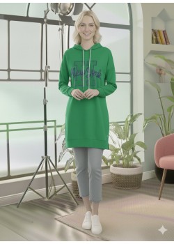 بلوزة هودي قطنية طويلة - قالب أوروبي عريض 101 - اخضر