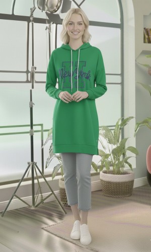 Long Cotton Hoodie - Wide European Fit 101 - green