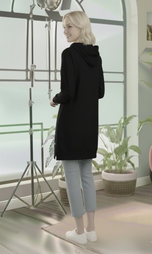 Long Cotton Hoodie - Wide European Fit 101 - black