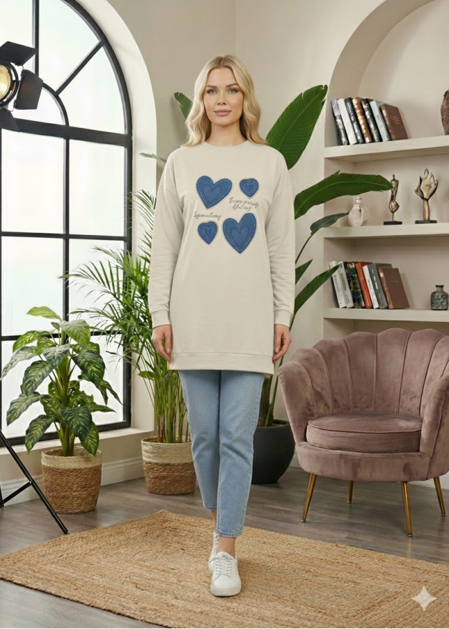 102 تونيك 4قلوب  - بيج