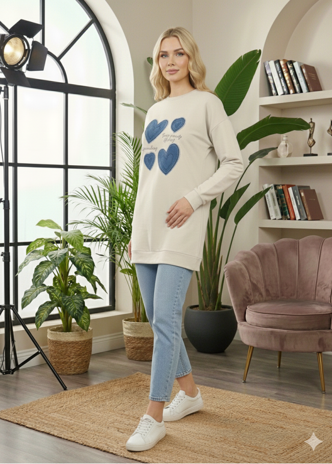 102 تونيك 4قلوب  - بيج