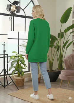 بلوزة قطن طويلة مريحة بطبعة مميزة 103 - اخضر