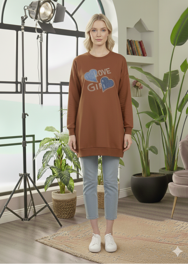 104 تونيك قلبين و girl - بني