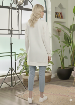 بلوزة قطن طويلة بطبعة عصرية وجذابة 104 - ابيض