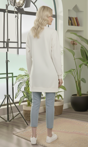 بلوزة قطن طويلة بطبعة عصرية وجذابة 104 - ابيض