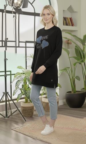 بلوزة قطن طويلة بطبعة عصرية وجذابة 104 - اسود