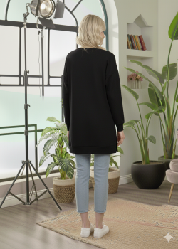 بلوزة قطن طويلة بطبعة عصرية وجذابة 104 - اسود