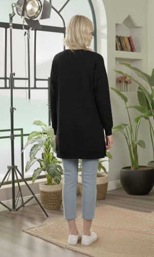 بلوزة قطن طويلة بطبعة عصرية وجذابة 104 - اسود