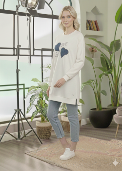 بلوزة قطن طويلة بطبعة عصرية وجذابة 104 - ابيض