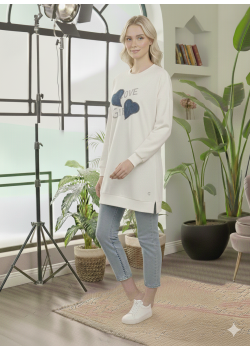 بلوزة قطن طويلة بطبعة عصرية وجذابة 104 - ابيض