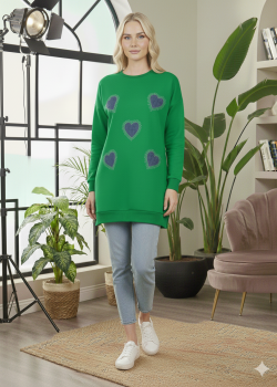 بلوزة قطن طويلة مريحة بطبعات متنوعة 105  - اخضر