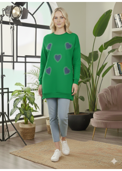 بلوزة قطن طويلة مريحة بطبعات متنوعة 105  - اخضر