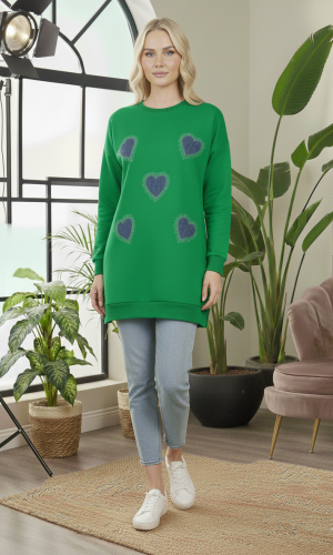 بلوزة قطن طويلة مريحة بطبعات متنوعة 105  - اخضر