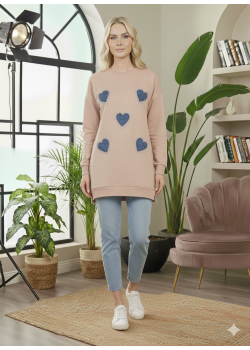 بلوزة قطن طويلة مريحة بطبعات متنوعة 105  - بيج