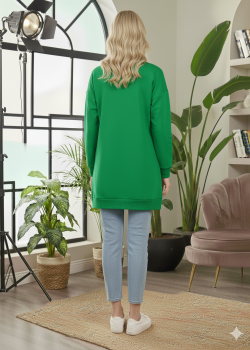 بلوزة قطن طويلة مريحة بطبعات متنوعة 105  - اخضر