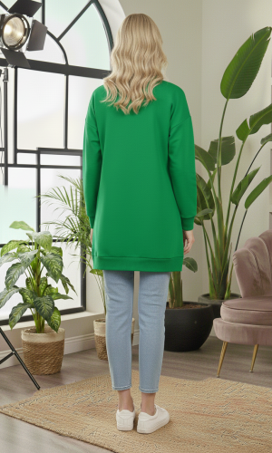 بلوزة قطن طويلة مريحة بطبعات متنوعة 105  - اخضر