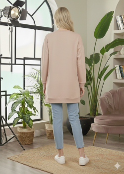 بلوزة قطن طويلة مريحة بطبعات متنوعة 105  - بيج