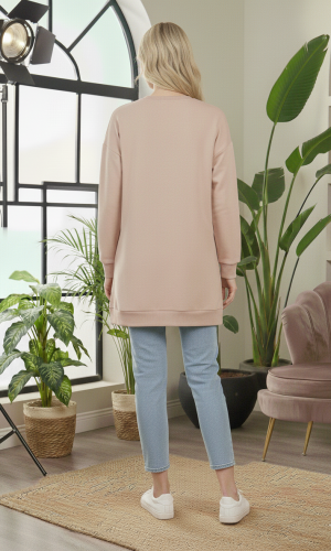 بلوزة قطن طويلة مريحة بطبعات متنوعة 105  - بيج