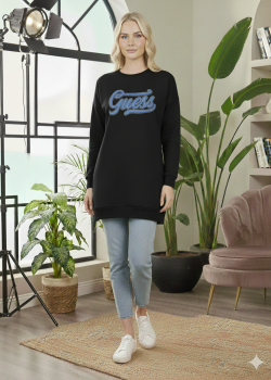 بلوزة قطن طويلة مريحة بطبعة عصرية 106 - اسود