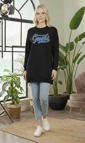 بلوزة قطن طويلة مريحة بطبعة عصرية 106 - اسود