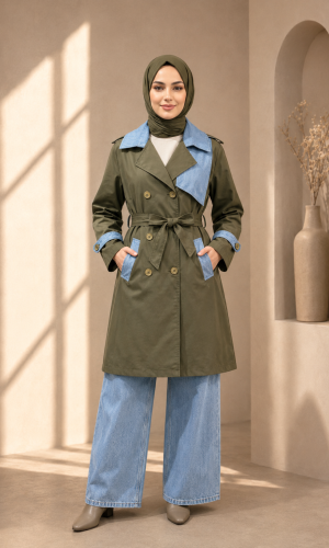 4300 طقم كتان مع بنطلون جنز - khaki