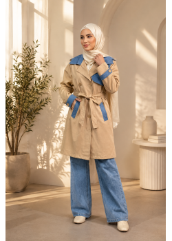 4300 طقم كتان مع بنطلون جنز - بيج