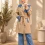4300 طقم كتان مع بنطلون جنز - beige