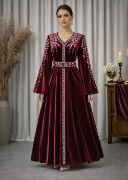 قفطان مخمل "دبلين" كلوش فاخر 4125 - خمري