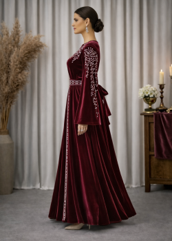 قفطان مخمل "دبلين" كلوش فاخر 4125 - خمري