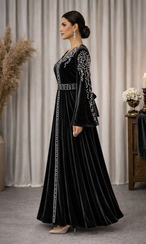 قفطان مخمل "دبلين" كلوش فاخر 4125 - اسود
