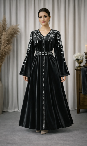 قفطان مخمل "دبلين" كلوش فاخر 4125 - اسود