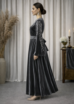 قفطان مخمل "دبلين" كلوش فاخر 4125 - رمادي