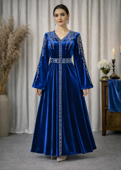 قفطان مخمل "دبلين" كلوش فاخر 4125 - كحلي