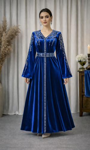 قفطان مخمل "دبلين" كلوش فاخر 4125 - كحلي