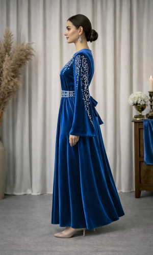 قفطان مخمل "دبلين" كلوش فاخر 4125 - كحلي