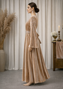 قفطان مخمل "دبلين" كلوش فاخر 4125 - ذهبي