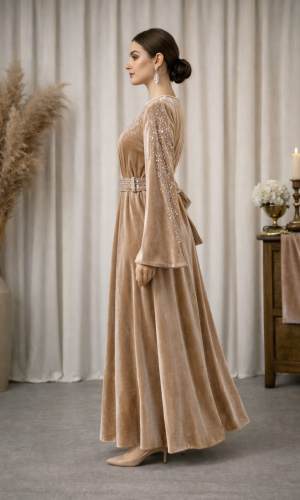 قفطان مخمل "دبلين" كلوش فاخر 4125 - ذهبي