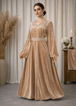 قفطان مخمل "دبلين" كلوش فاخر 4125 - ذهبي