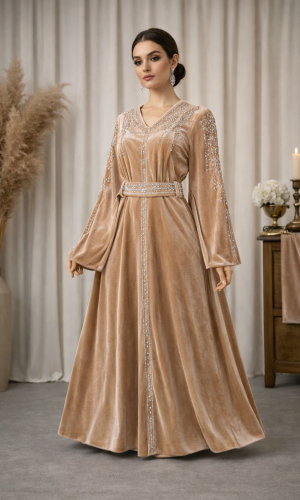 قفطان مخمل "دبلين" كلوش فاخر 4125 - ذهبي