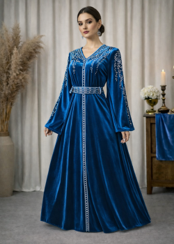 قفطان مخمل "دبلين" كلوش فاخر 4125 - تركواز