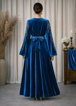 قفطان مخمل "دبلين" كلوش فاخر 4125 - تركواز