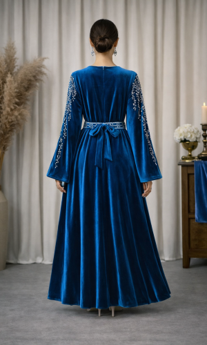 قفطان مخمل "دبلين" كلوش فاخر 4125 - تركواز