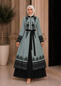 Luxuriöser zweiteiliger Kaftan mit Plissee 4127 - Mint