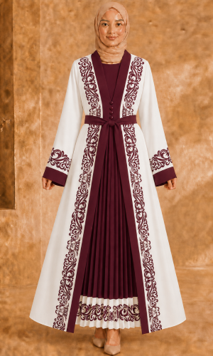 4129 قفطان كريب  - burgundy