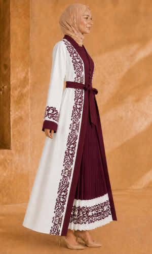 4129 قفطان كريب  - burgundy