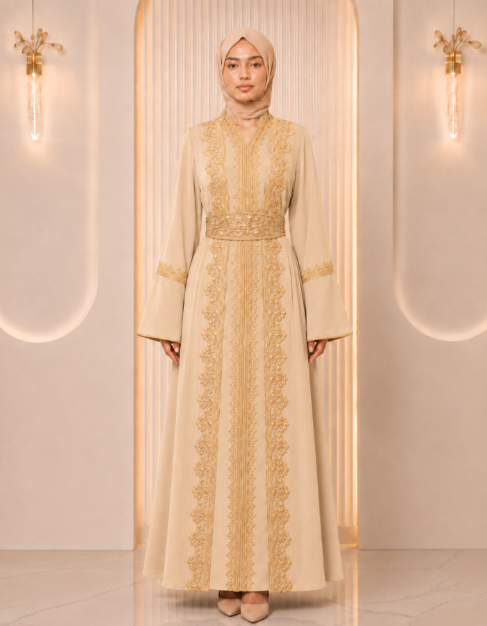 4131  قفطان قطعتين تاج - Beige